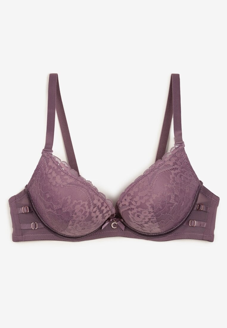 Fioletowy Koronkowy Biustonosz Push-Up Regulowanych Ramiączkach Yloena