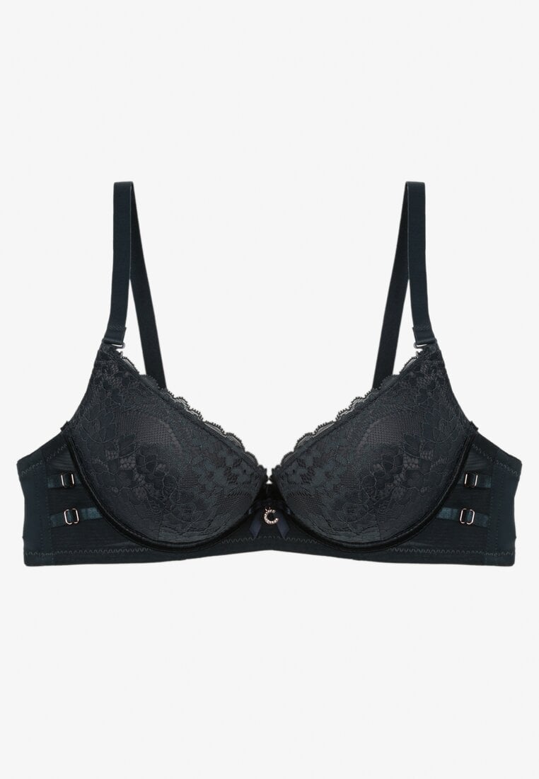 Ciemnozielony Koronkowy Biustonosz Push-Up Regulowanych Ramiączkach Yloena