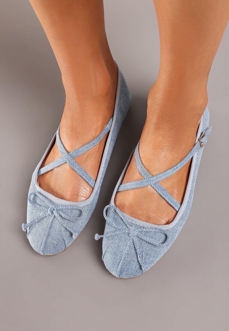 Niebieskie Balerinki z Kokardką i Sprzączkami Yrisa