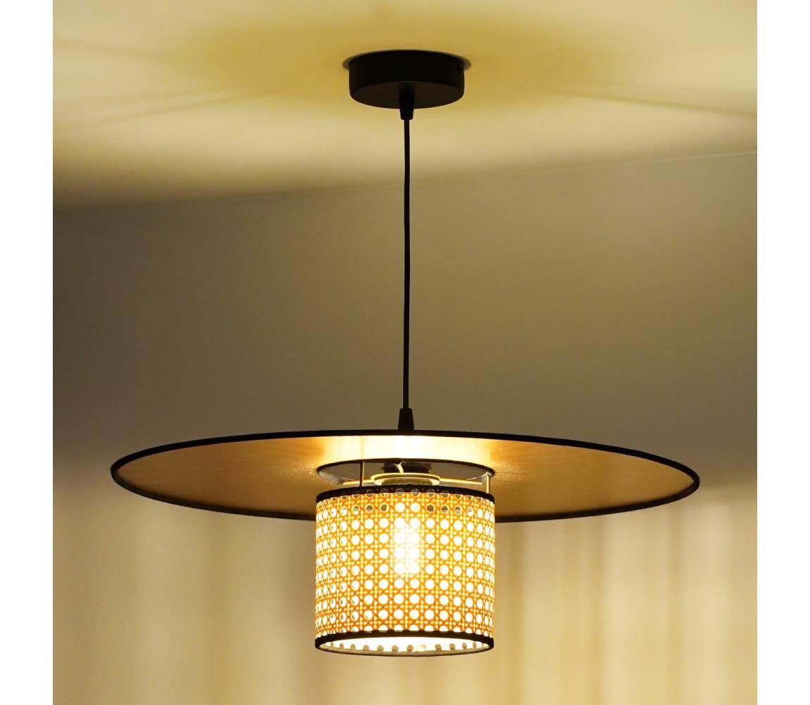 Duolla - Żyrandol na lince TOKYO RATTAN 1xE27/15W/230V śr. 50 cm złoty/rattan