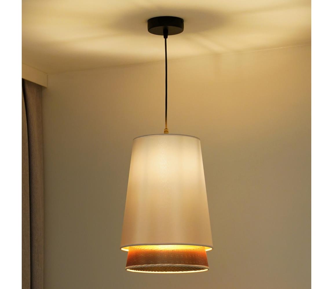 Duolla - Żyrandol na lince BELL SHINY 1xE27/15W/230V śr. 25 cm biały/miedziany