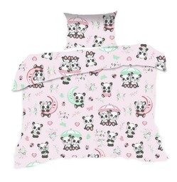 Extrapościel Pościel bawełniana 90x120 669K pandy różówa kolorowa Kids 24 z poszewką 40x60