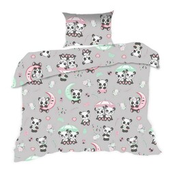 Extrapościel Pościel bawełniana 90x120 670K pandy szara kolorowa Kids 24 z poszewką 40x60