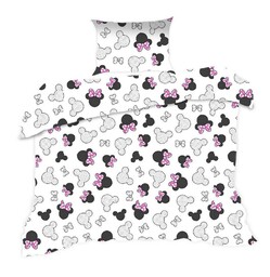 Extrapościel Pościel bawełniana 100x135 130K myszka biała czarna różowe kokardki Kids 24 z poszewką 40x60