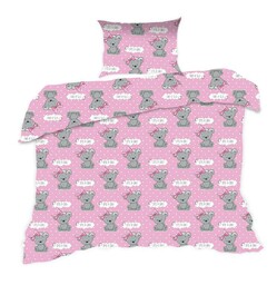 Extrapościel Pościel bawełniana 100x135 555K misie różowa szara Kids 24 z poszewką 40x60