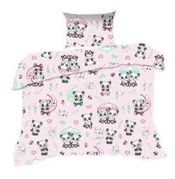 Extrapościel Pościel bawełniana 100x135 669K pandy różówa kolorowa Kids 24 z poszewką 40x60