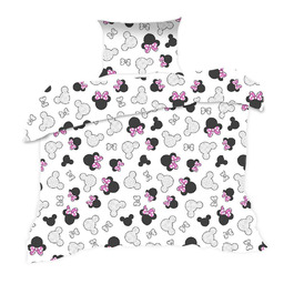 Extrapościel Pościel bawełniana 110x140 130K myszka biała czarna różowe kokardki Kids 24 z poszewką 40x60