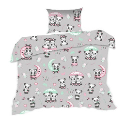 Extrapościel Pościel bawełniana 140x200 670K pandy szara kolorowa Kids 24