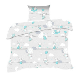Karo Pościel bawełniana 110x140 55K misie zajączki szara turkusowa Kids 24 z poszewką 40x60