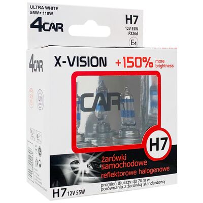 Zestaw żarówek samochodowych H7 12 V X-VISION +150% 4CAR