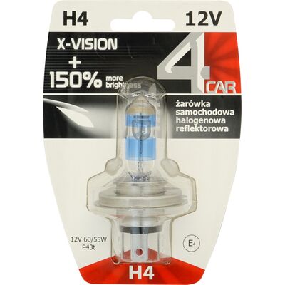 Żarówka samochodowa H4 12 V X-VISION +150% 4CAR