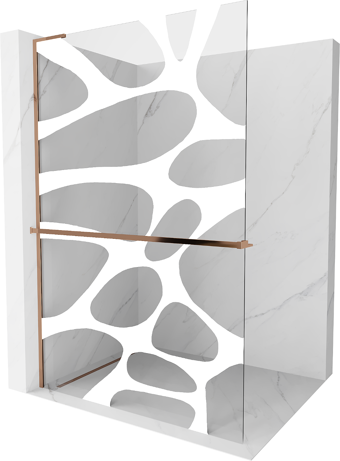 Mexen Kioto+ L ścianka prysznicowa z półką Walk-in 120 x 200 cm, biały wzór, różowe złoto - 800-120-123-60-97