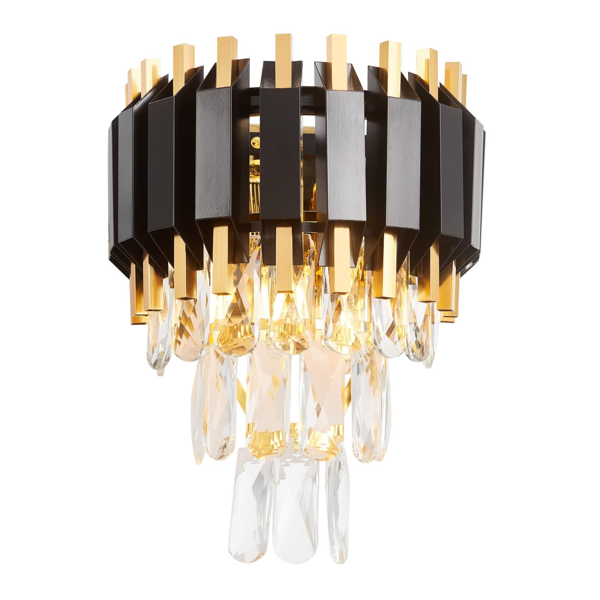 LAMPA ŚCIENNA KINKIET KRYSZTAŁOWY CZARNO-ZŁOTY RIVO W2