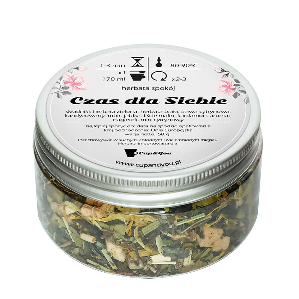 Herbata Czas dla Siebie - wysokogatunkowa zielona herbata 50g elegancki prezent podarunek podziękowanie dla rodziców gości weselnych idealny zestaw dl