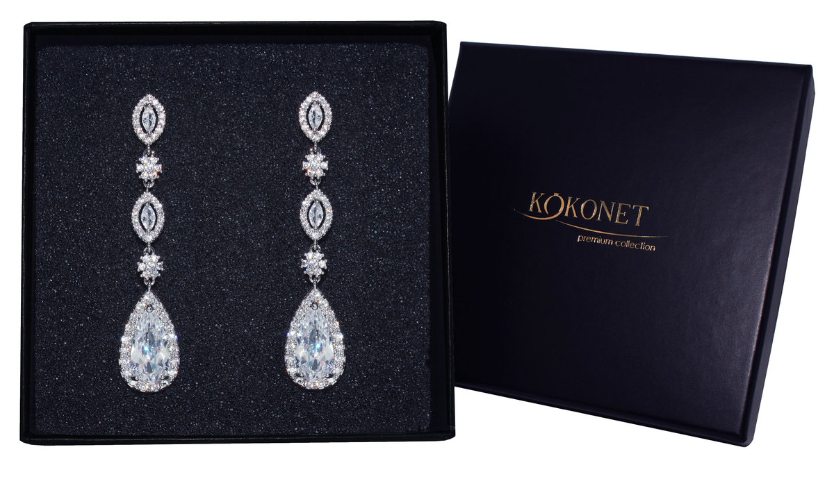 Długie kolczyki ślubne łezki wytworne eleganckie