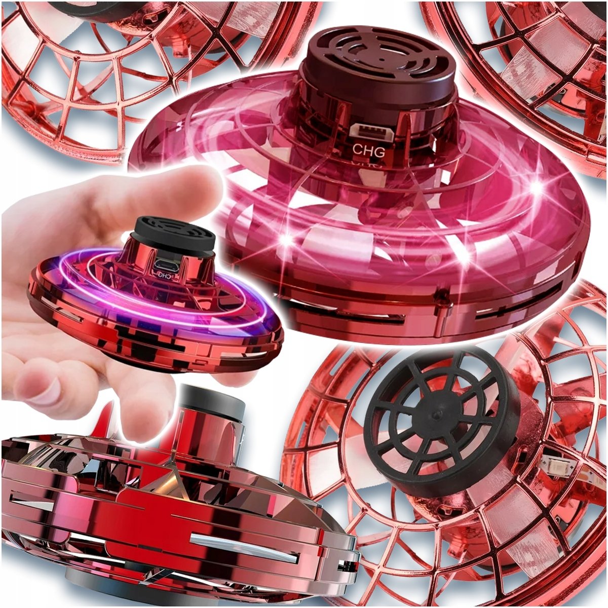 LATAJĄCY FIDGET SPINNER ZABAWKA DRON ŚWIECĄCY CZERWONY