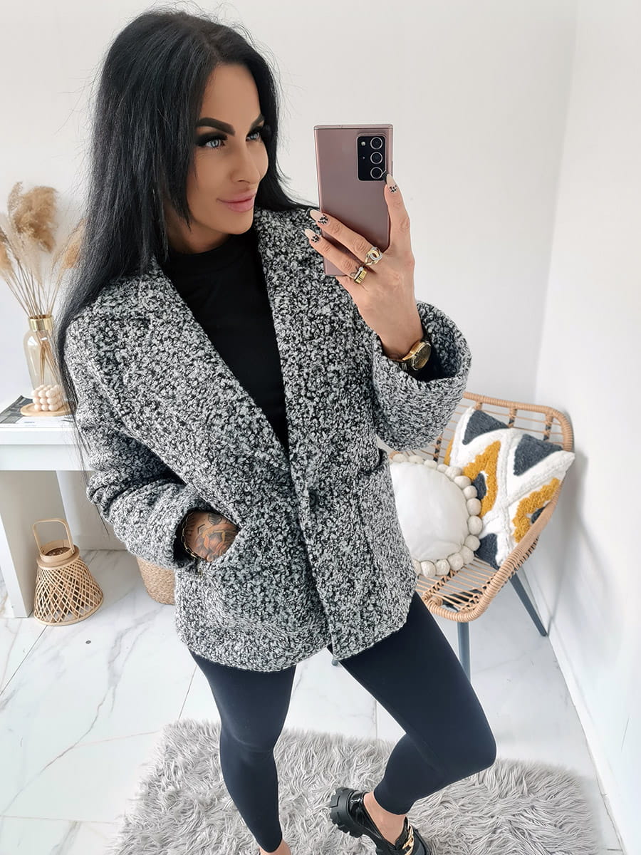 DAMSKI ŻAKIET PŁASZCZ TESSA BARANEK BUKLA - SZARA - MODA ITALIA