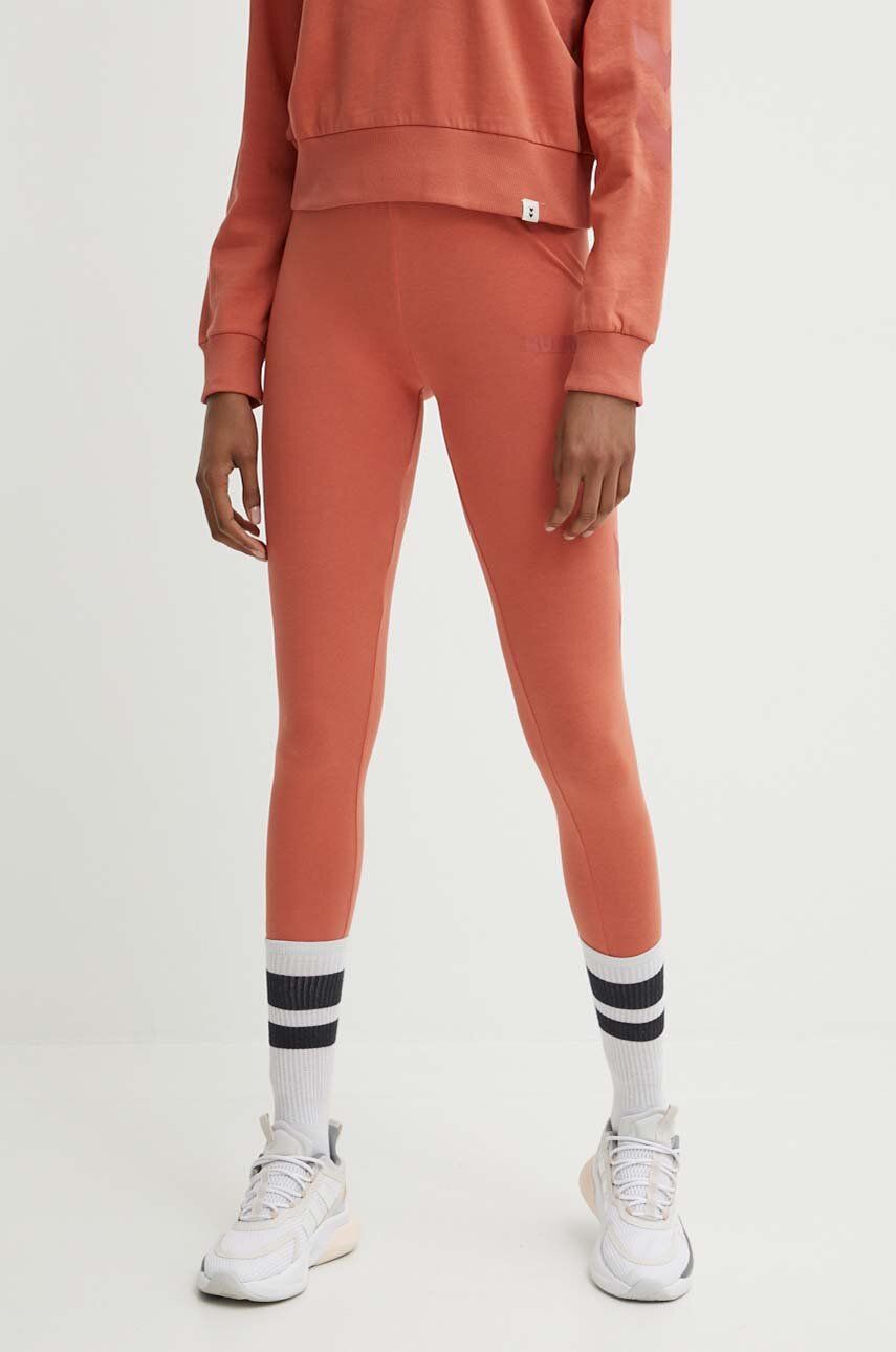 Hummel legginsy damskie kolor pomarańczowy z nadrukiem