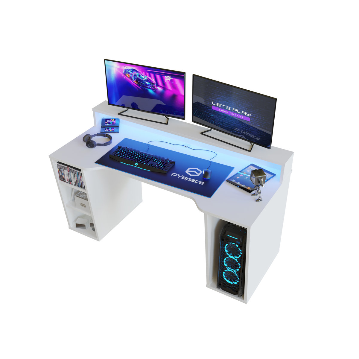 Biurko gamingowe SUPERNOVA211 LED - Białe