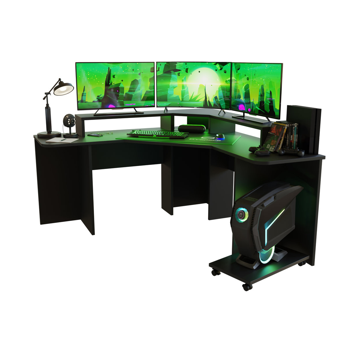 Biurko gamingowe narożne SUPERNOVA222 LED - czarne