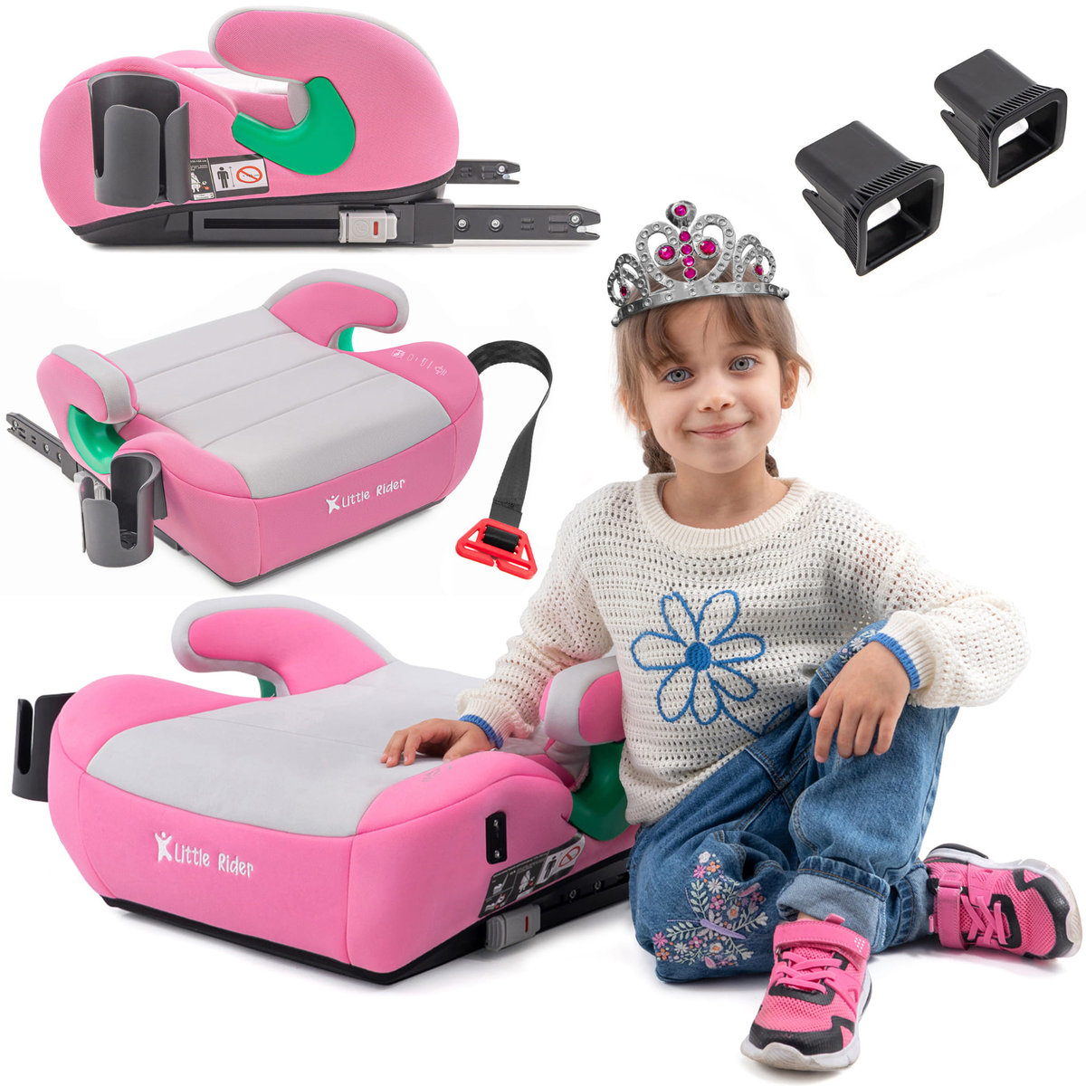 FOTELIK SAMOCHODOWY PODKŁADKA SIEDZISKO Z ISOFIX SZARO-RÓŻOWY R129 125-150 CM