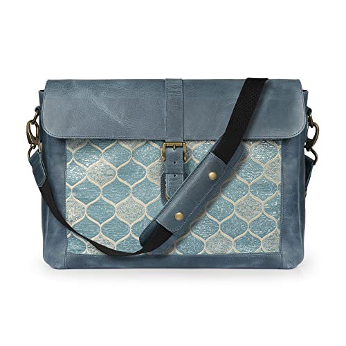 LONDO Top Grain Leather Zion torba kurierska, torba na laptopa, torba podróżna do pracy, biura, szkoły (niebieska, 33 cm)