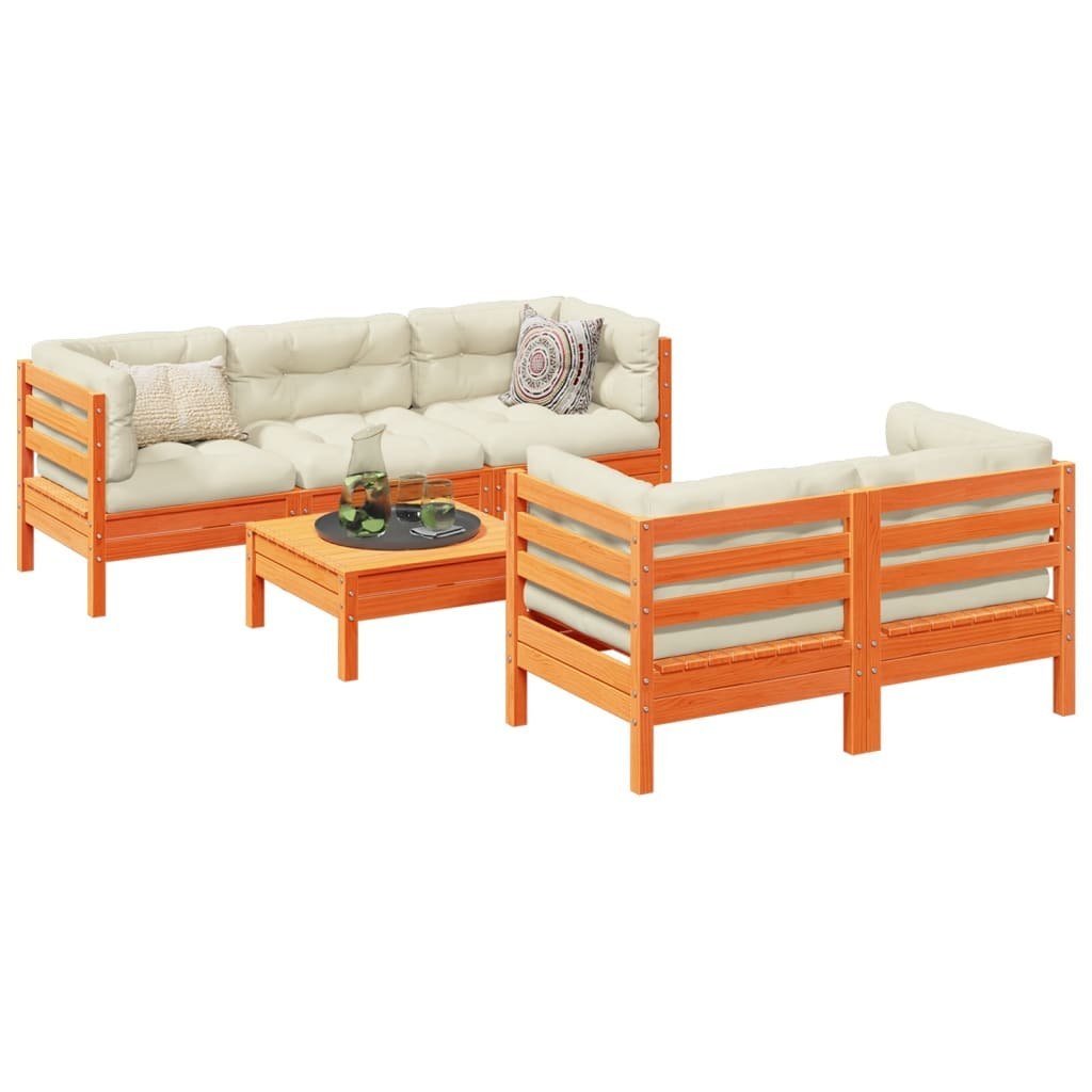 6-częściowy, ogrodowy zestaw wypoczynkowy z poduszkami, woskowy brąz