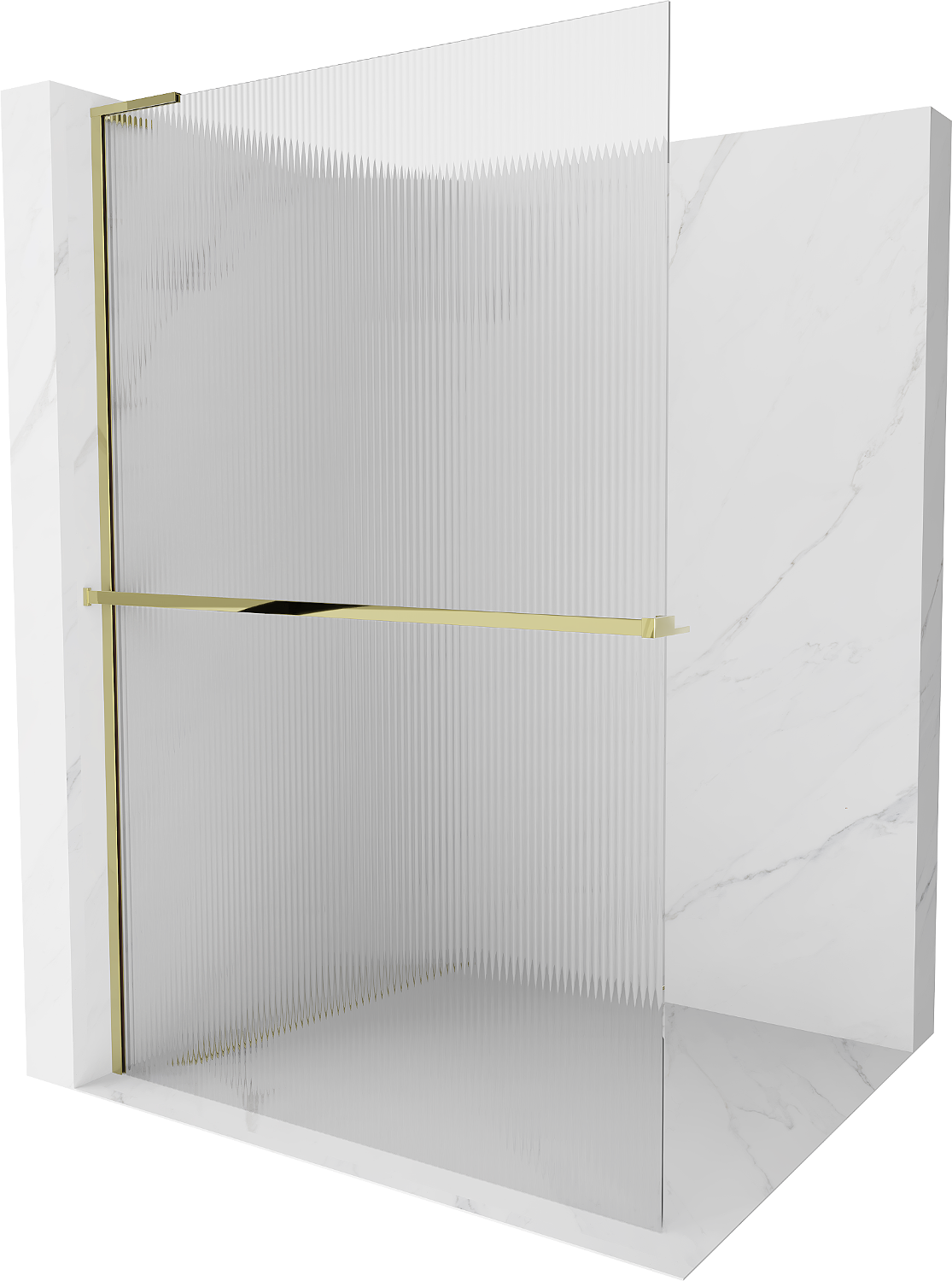 Mexen Kioto+ L ścianka prysznicowa z półką Walk-in 90 x 200 cm, prążki, złota - 800-090-123-50-09