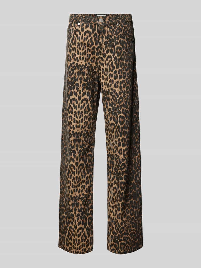 Jeansy o kroju regular fit ze zwierzęcym nadrukiem model ‘Simona Leopard’