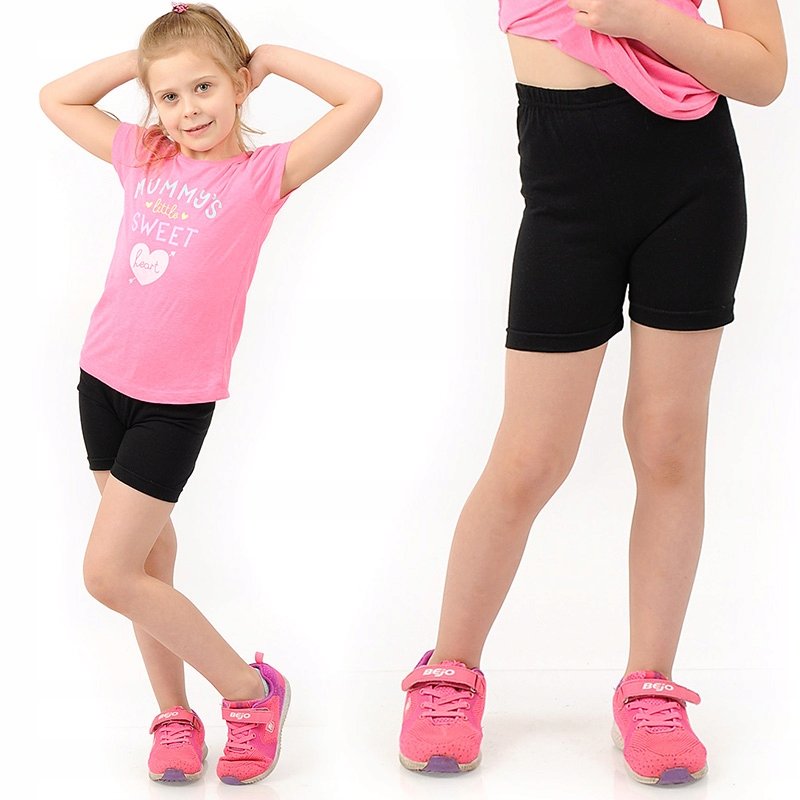 Krótkie spodenki na WF Legginsy 1/2 Kolarki Dziecięce Getry Czarne 146