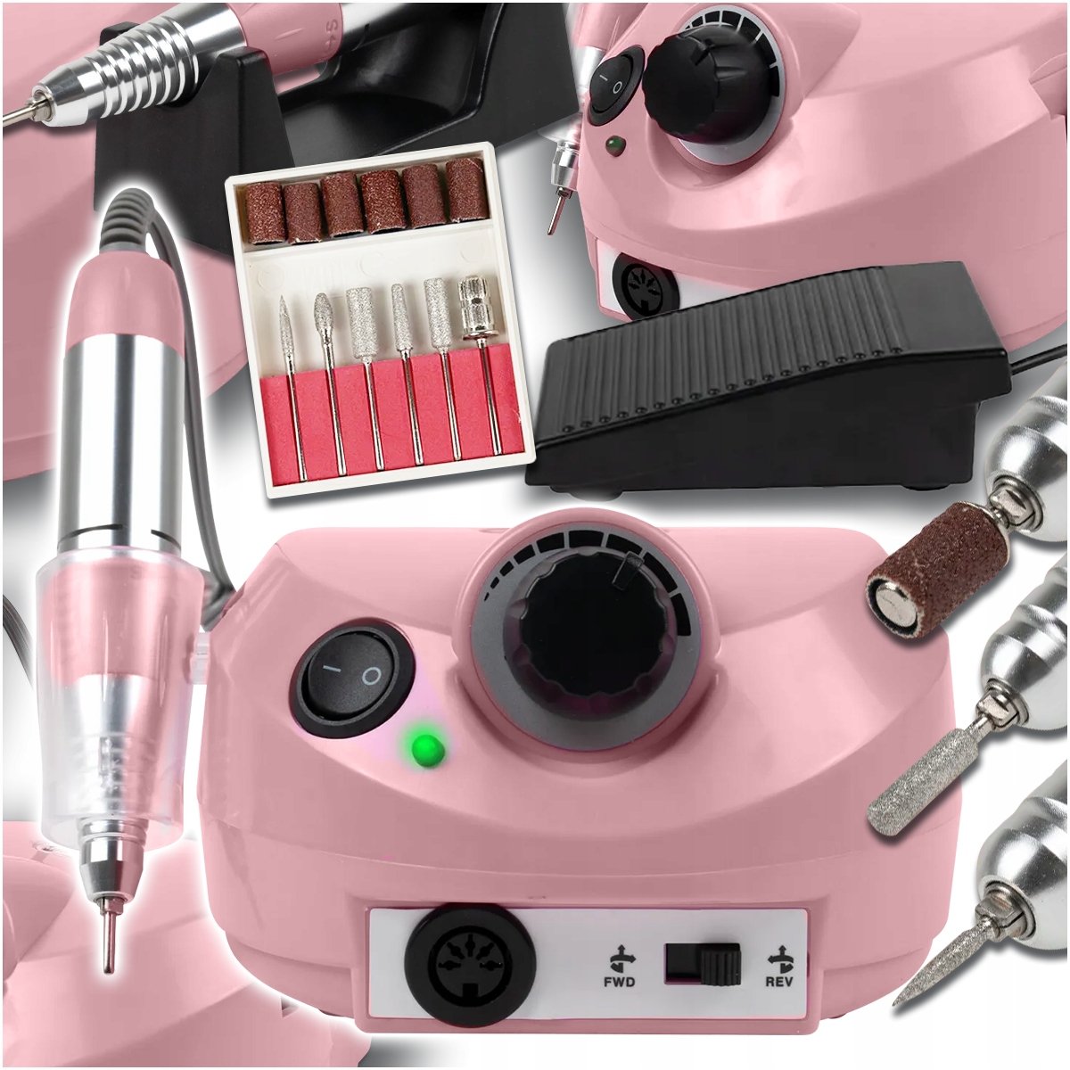Frezarka Do Paznokci 80W + Frezy Do Manicure I Pedicure Mocna Pedał Nożny