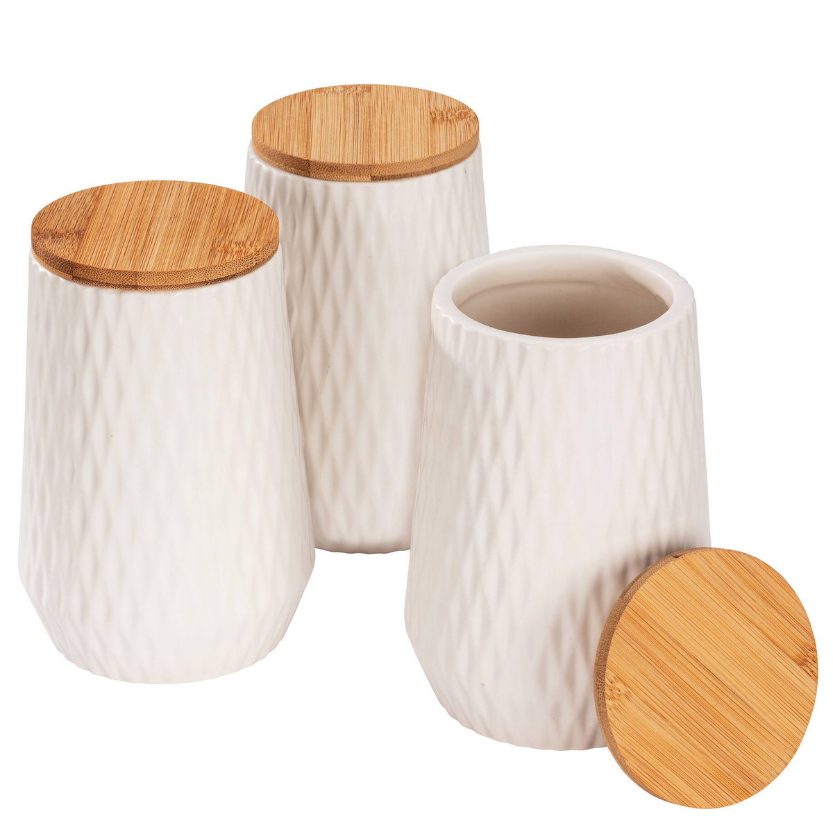 Pojemniki Kuchenne Ceramiczne Diamond, Bambusowa Pokrywa, 3 X 0,6 L, Wenko