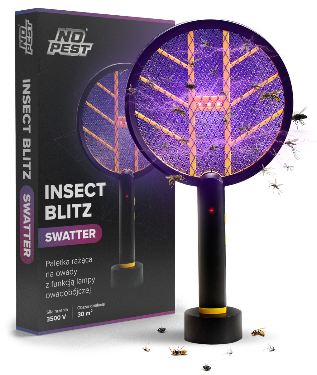 Lampa Owadobójcza NO PEST Elektryczna Packa Paletka Łapka na Muchy Komary Ćmy Osy Mole Meszki Owady Insect Blitz Swatter