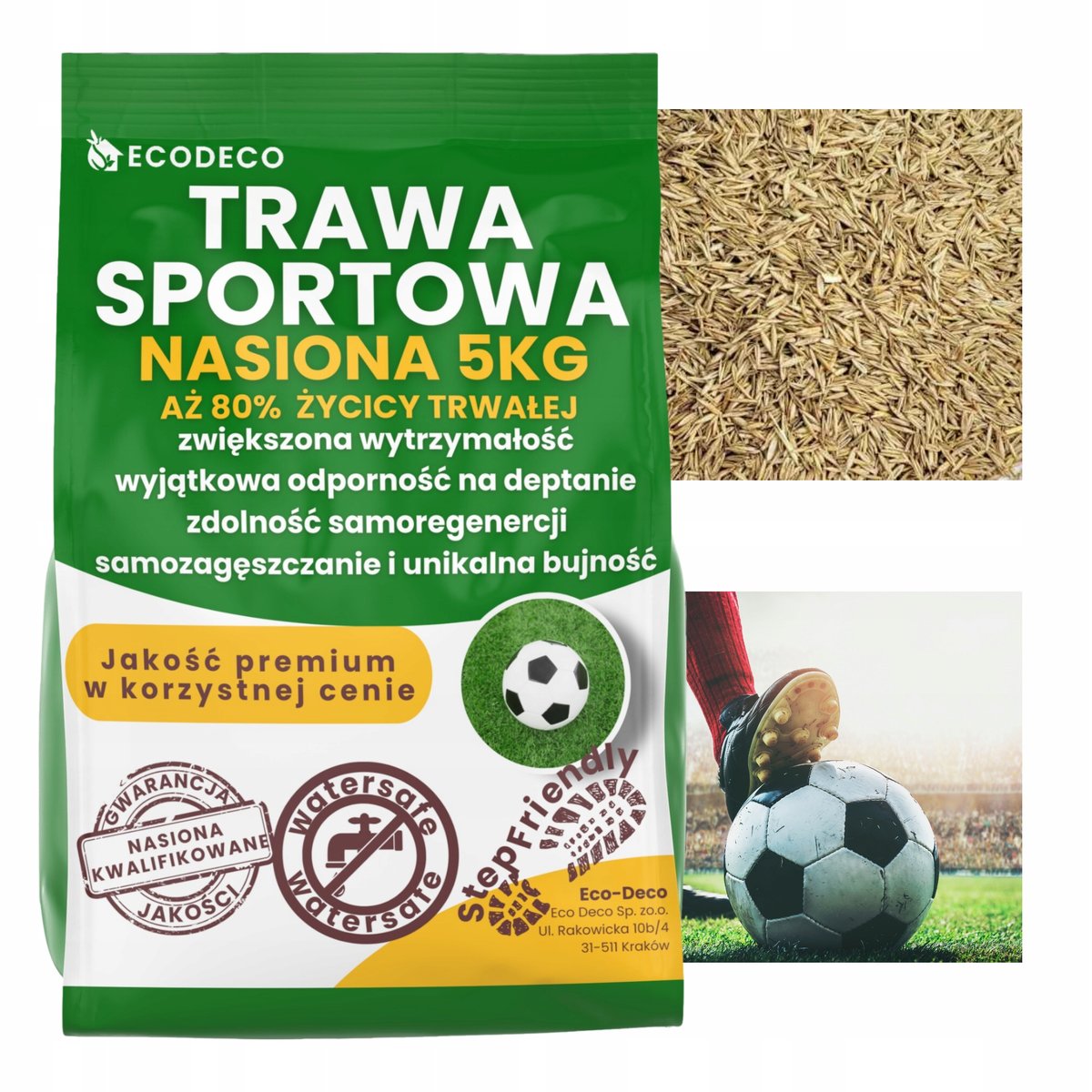 Nasiona Trawa Sportowa Odporna Na Deptanie Boiskowa Wytrzymała 200m2 5kg