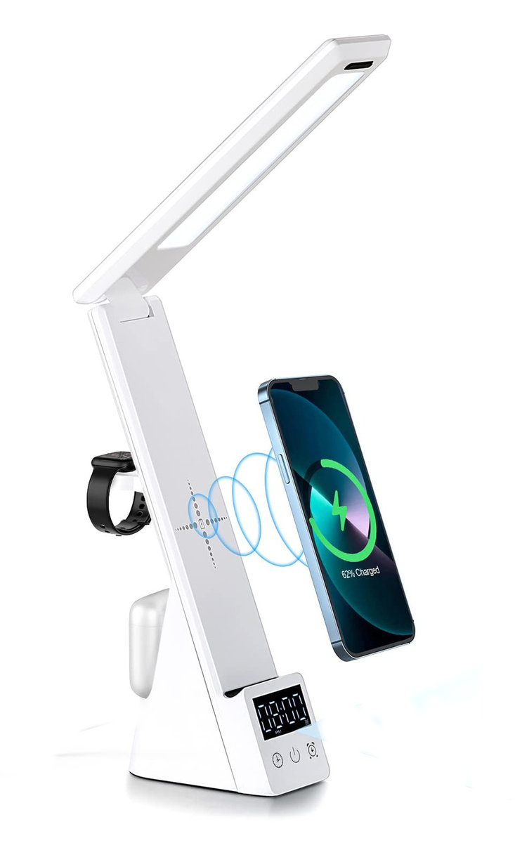 Bezprzewodowa składana ładowarka do telefonu lampa biurowa lampka BIAŁA