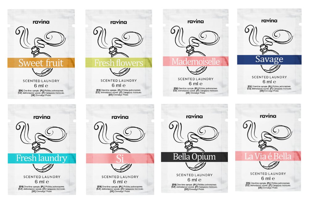 ZESTAW PERFUM DO PRANIA 8 X 6 ml PRÓBKI PRÓBEK PERFUM MIX ZAPACHÓW BELLA OPI UM, LA VIA E BELLA, MADEMOISELLE, SI, SAVAGE FRESH LAUNDRY, SREFH FLOWE..