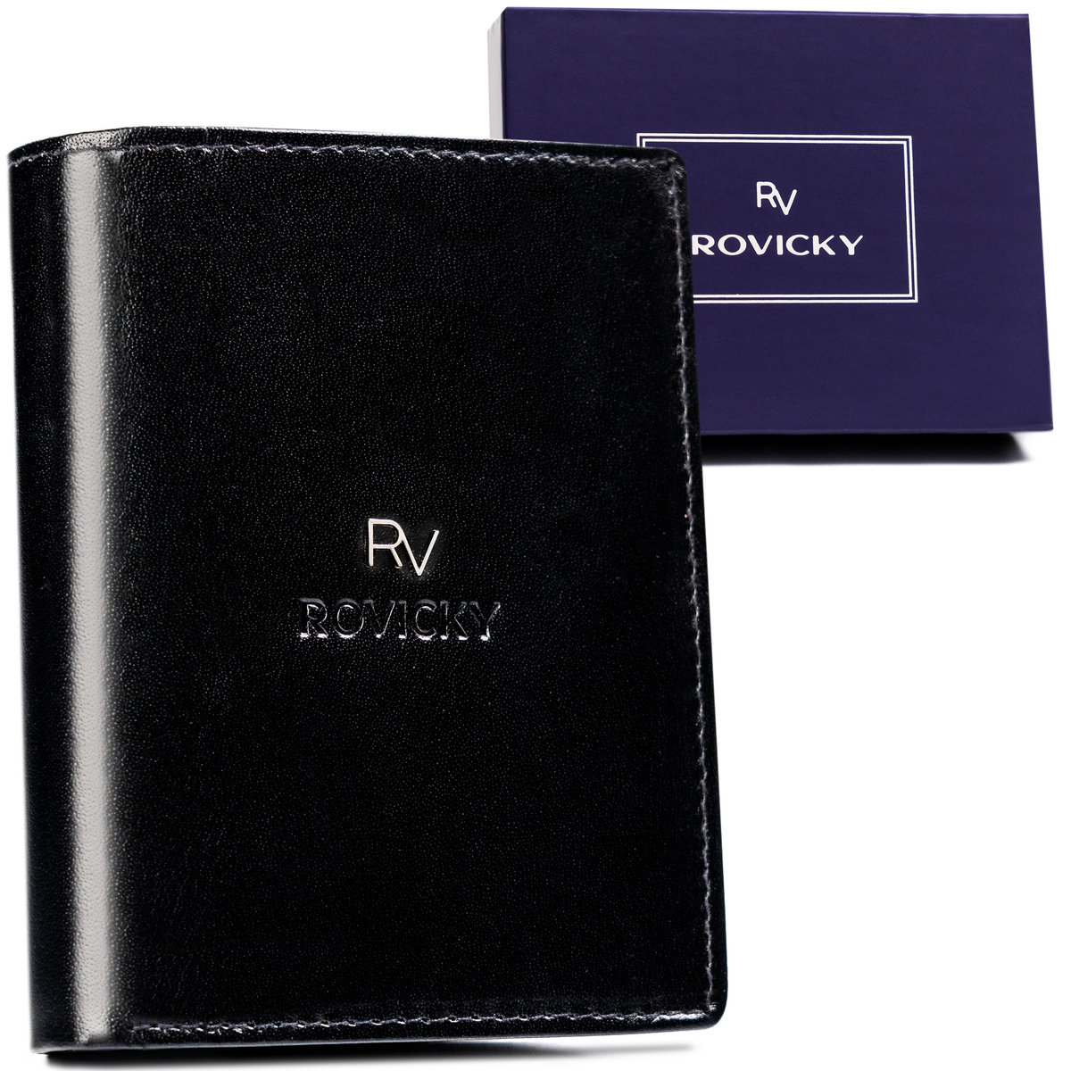 Bezpieczny portfel męski ze skóry naturalnej z ochroną kart RFID Rovicky, czarny