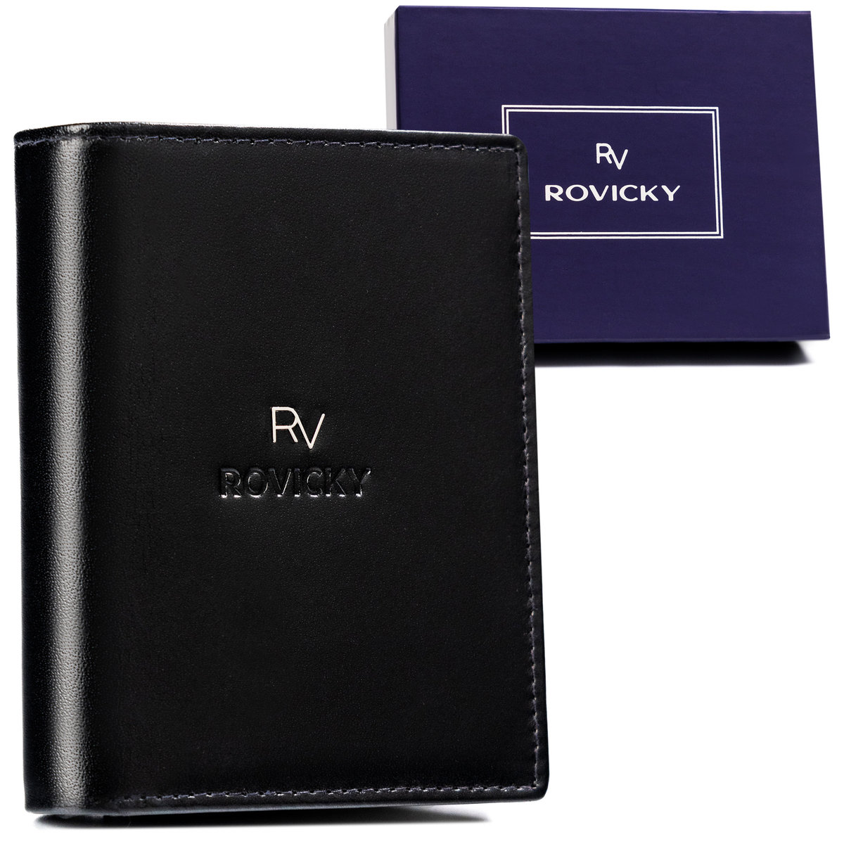 Elegancki portfel męski składany ze skóry naturalnej z ochroną kart RFID Rovicky, czarny