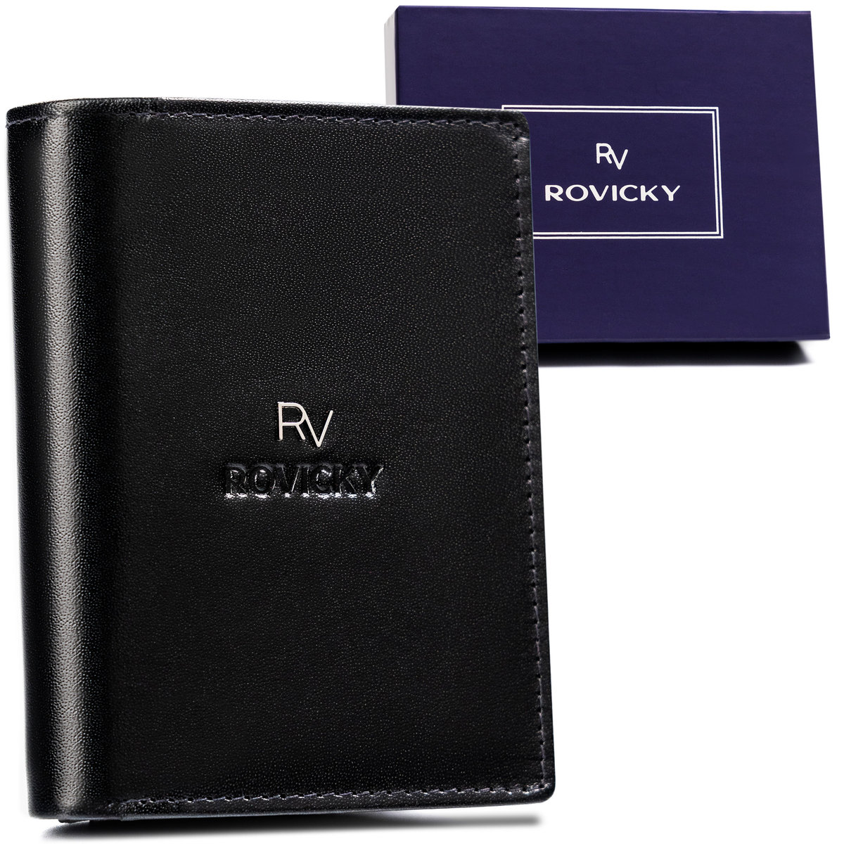 Klasyczny portfel męski na karty i dokumenty ze skóry naturalnej ochrona kart RFID Rovicky, czarny