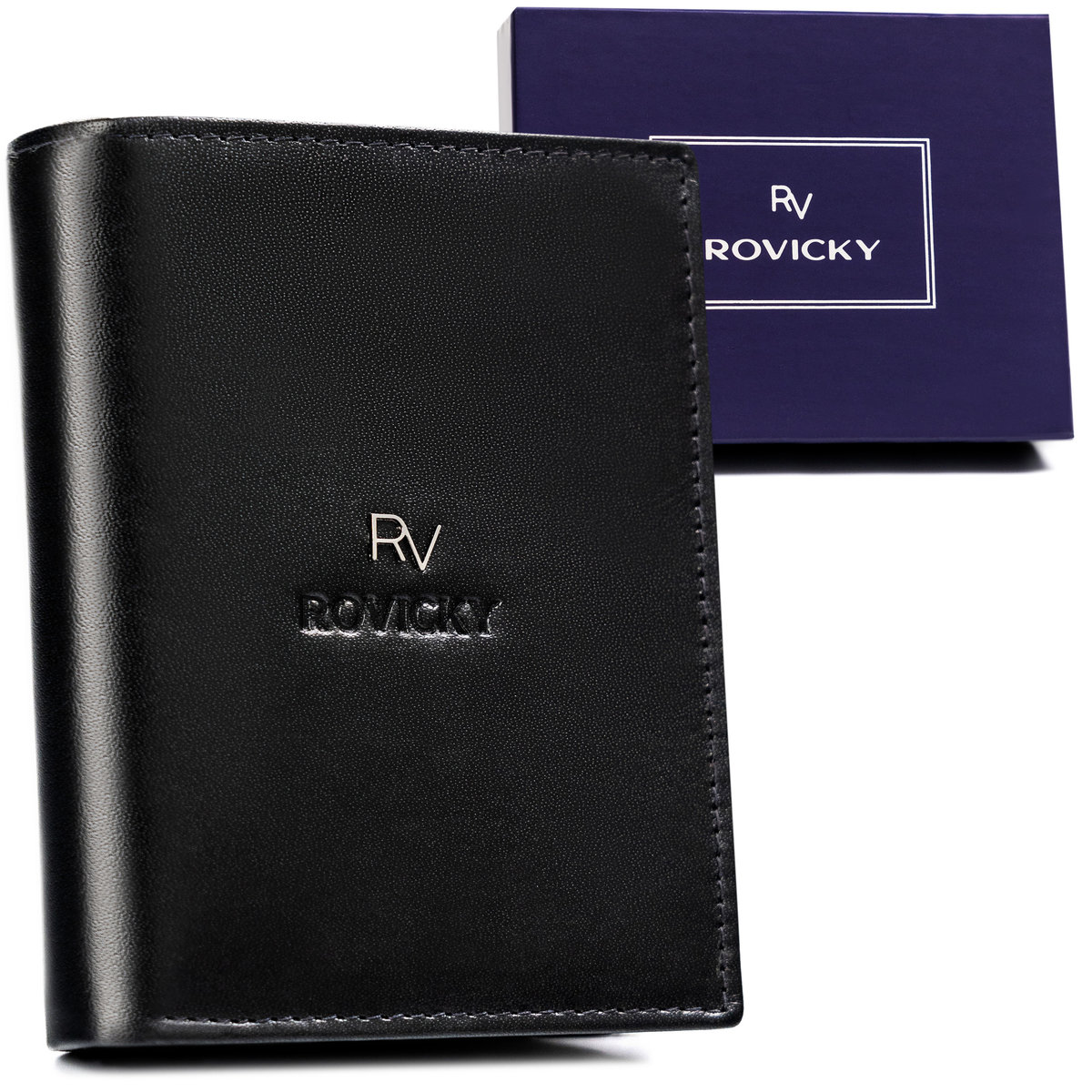 Skórzany portfel męski na karty z ochroną RFID Rovicky, czarny