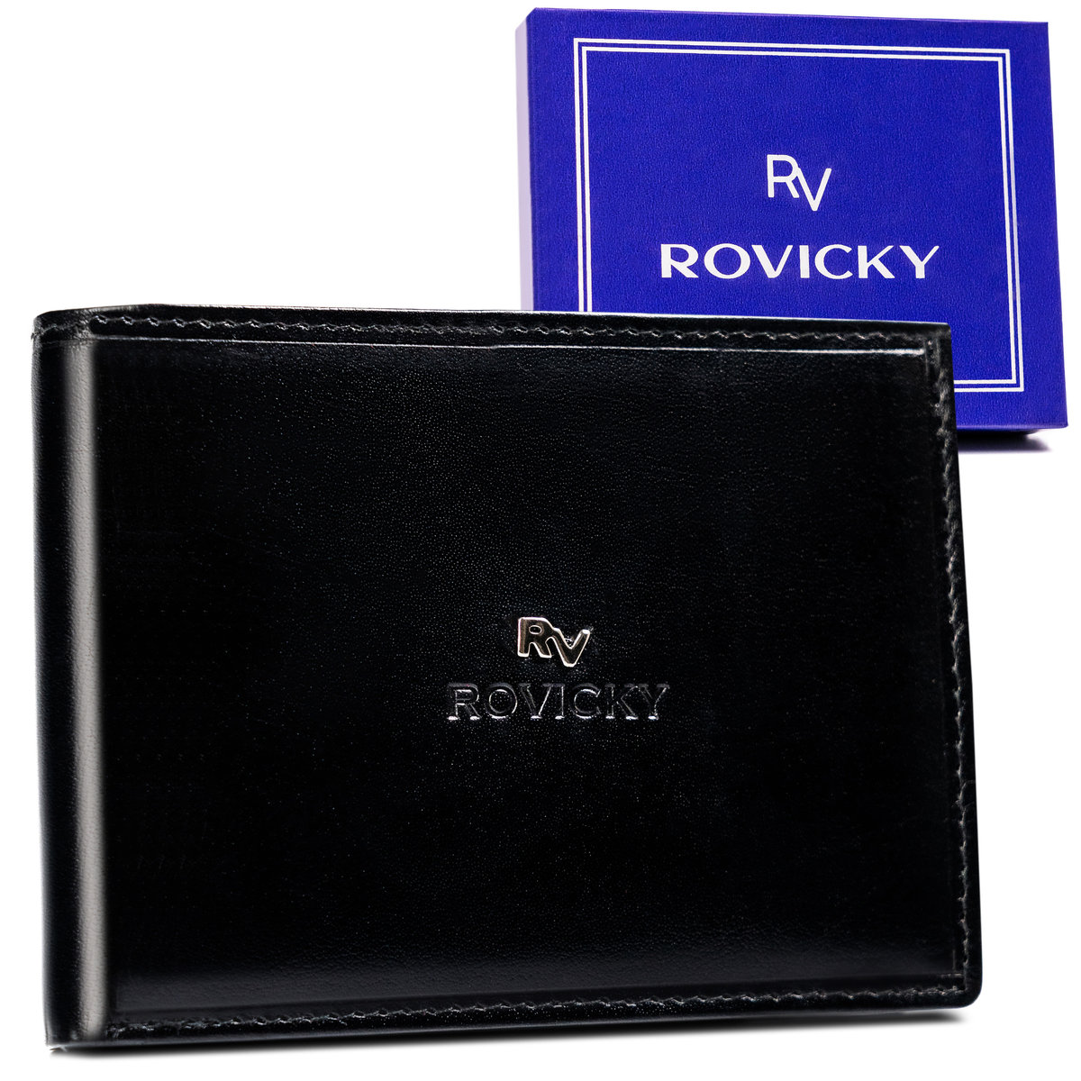Pojemny portfel męski ze skóry naturalnej ochrona kart RFID Rovicky, czarny