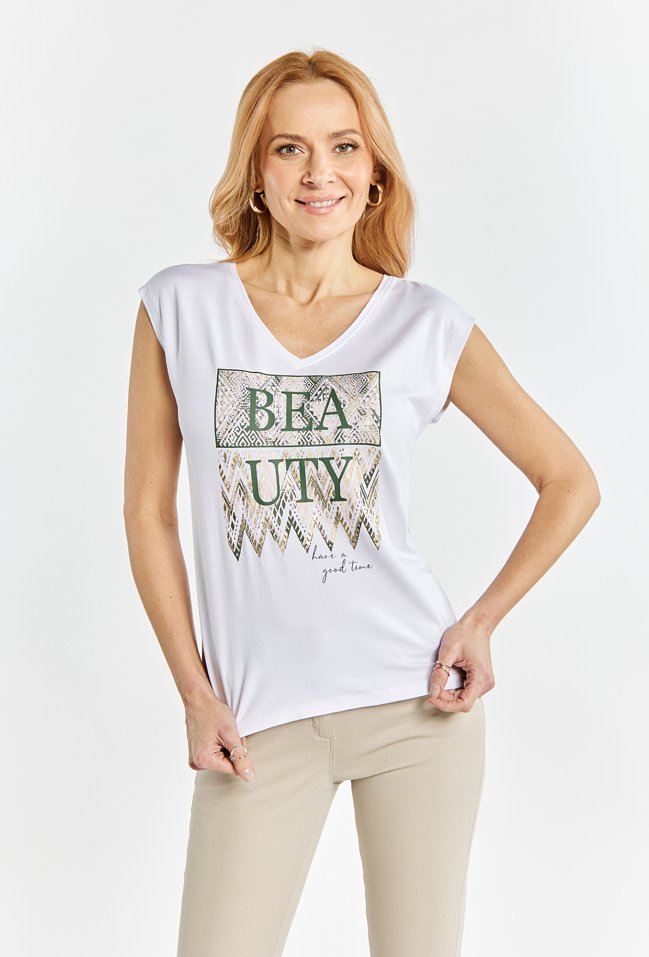 Wiskozowy T-shirt damski - Monnari