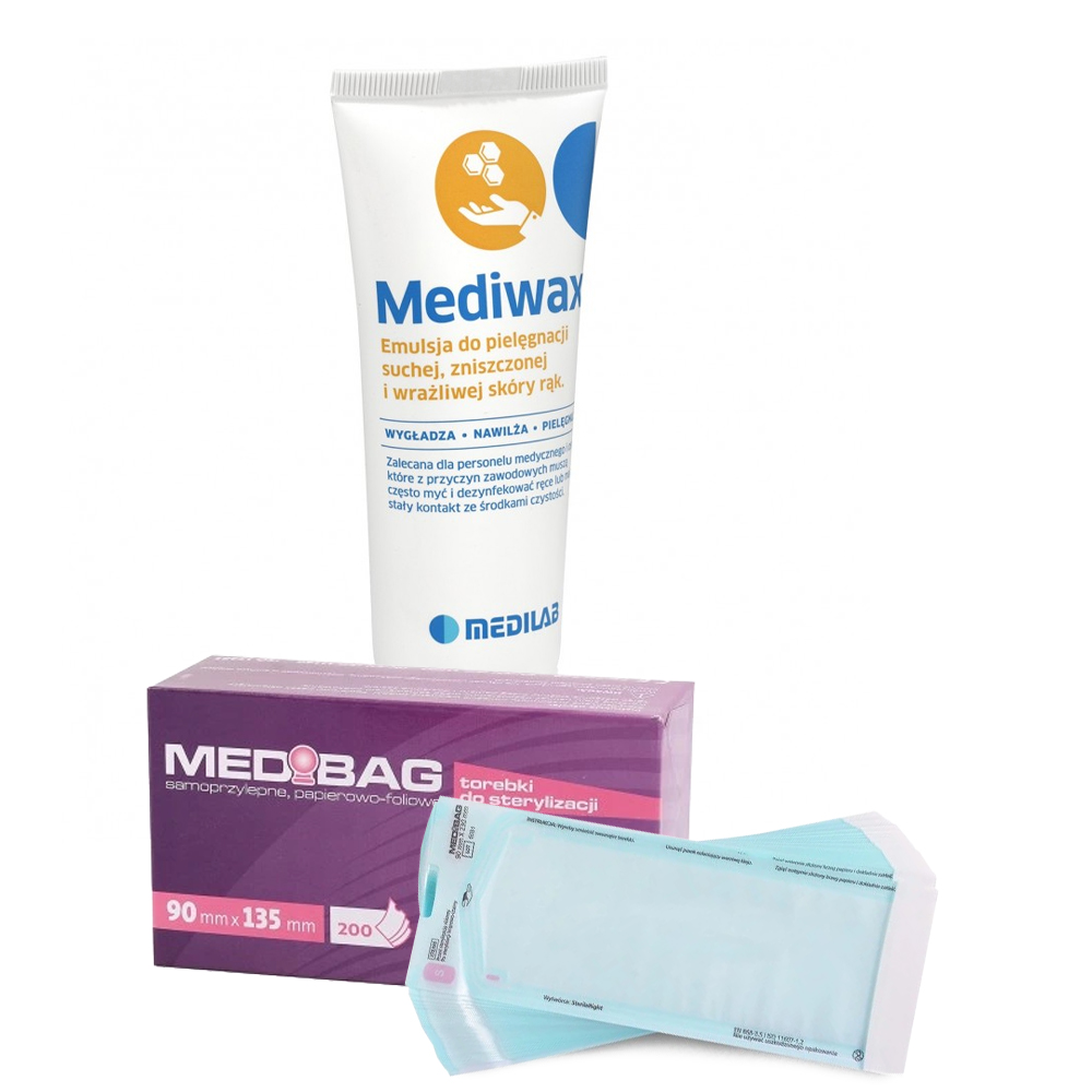 Zestaw MEDIBAG Torebki Do Sterylizacji 090x135 200szt. + Medilab Mediwax Krem Do Rąk 75ml