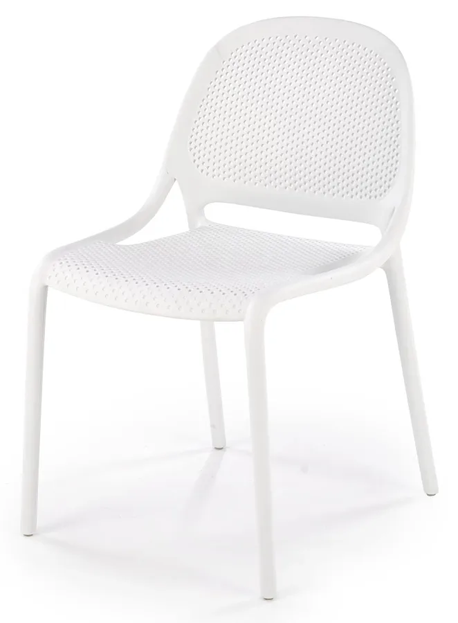 Białe ażurowe krzesło sztaplowane E4-P37