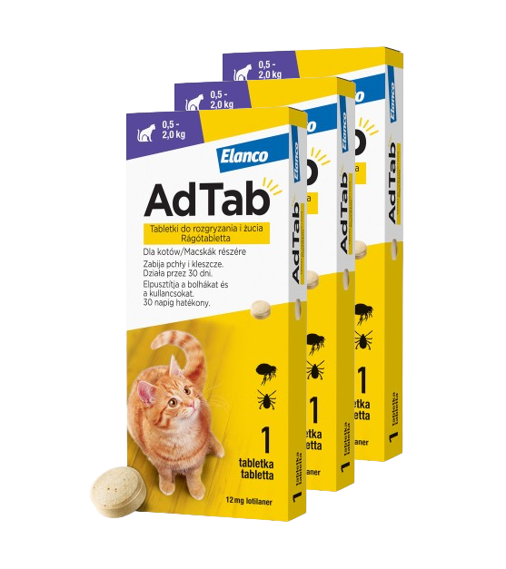 ELANCO 3xAdTab 12mg tabletki na pchły i kleszcze dla kotów 0,5-2 kg