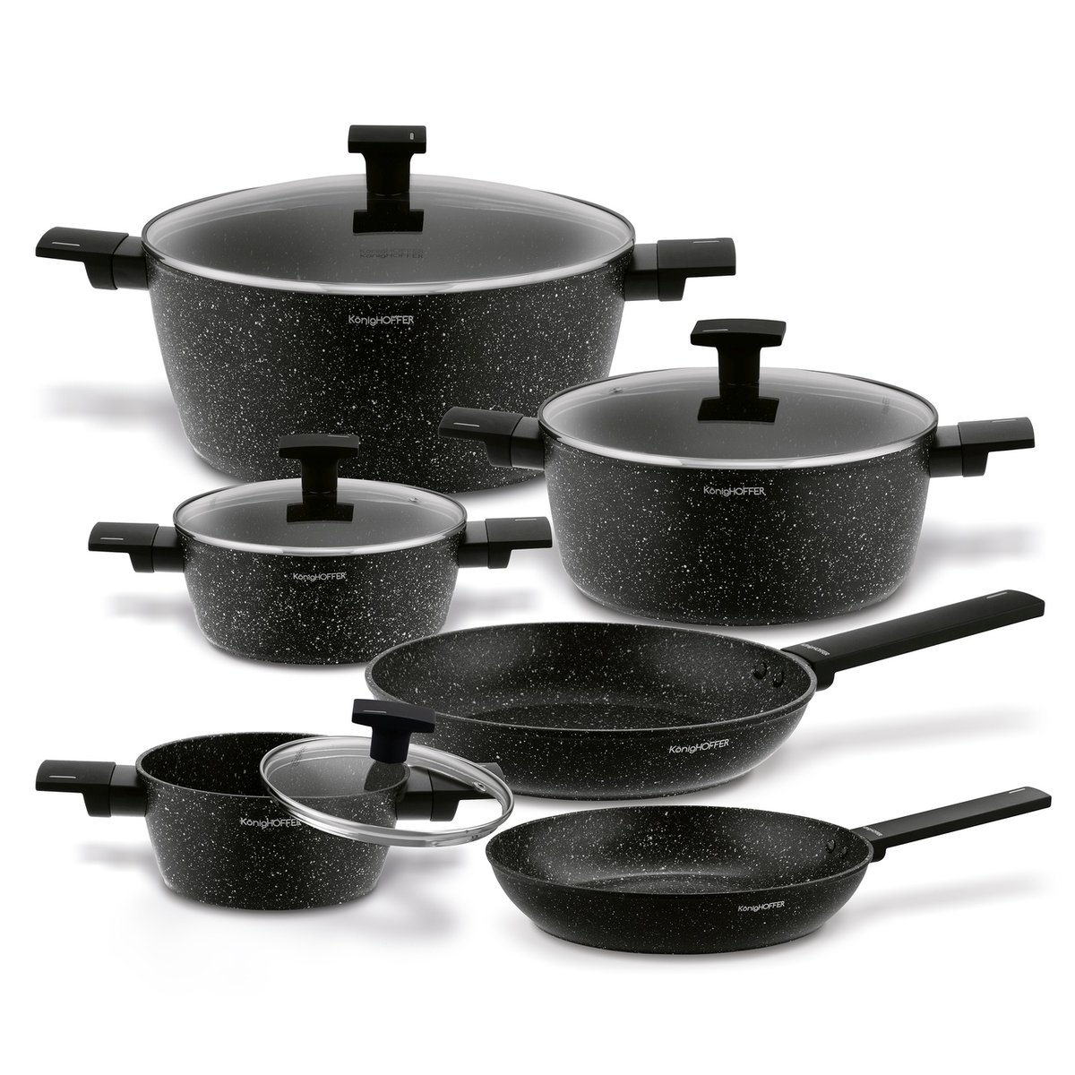 KOMPLET GARNKÓW INDUKCJA zestaw PATELNIE MARMUROWE non stick garnki + POKRYWKI 10 el Konighoffer
