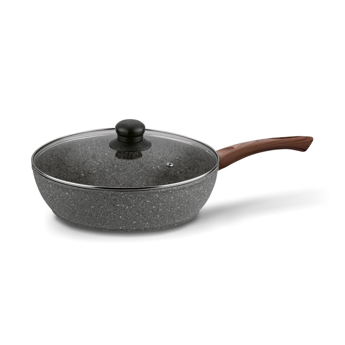 Marmurowa Patelnia Głęboka Duża Patelnia Indukcja Gaz Non Stick 28 Cm + Pokrywka Szklana Konighoffer