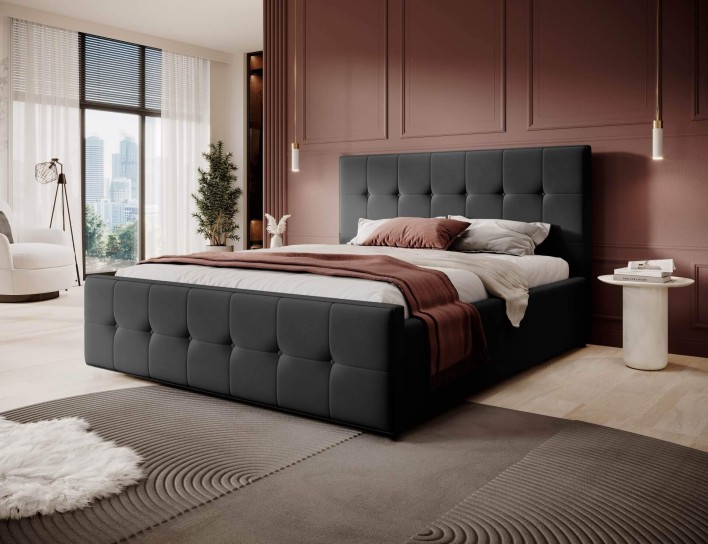Łóżko tapicerowane z pojemnikiem SFG015P | 140x200 | Welur | Czarny