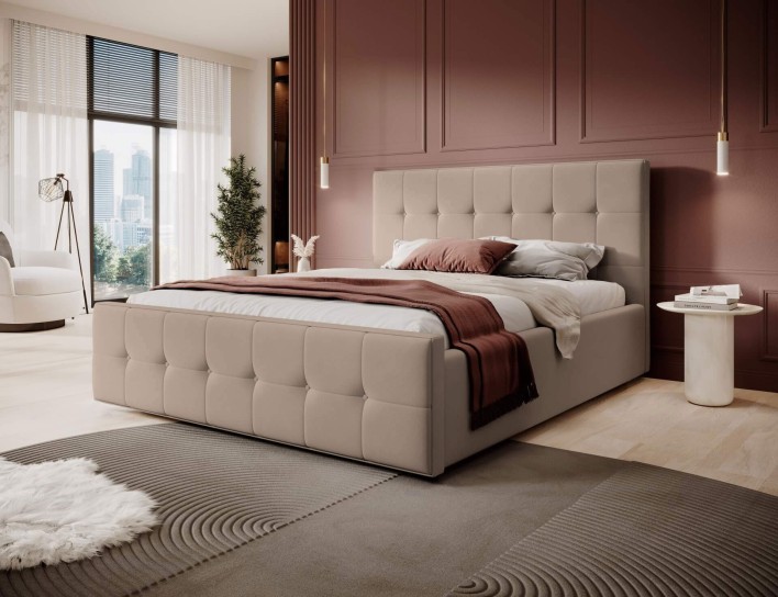 Łóżko tapicerowane z pojemnikiem SFG015P | 160x200 | Welur | Ciemny beżowy