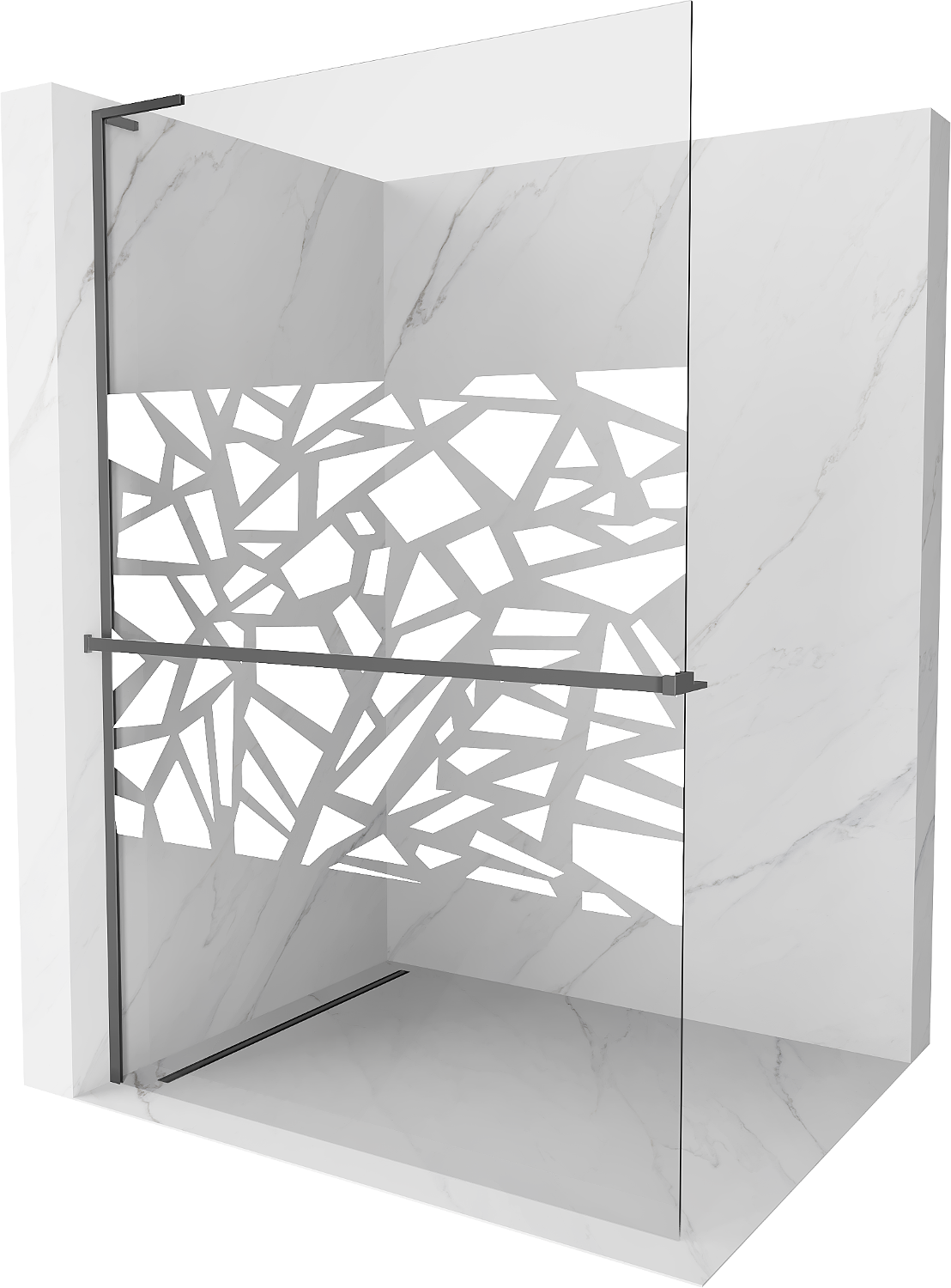 Mexen Kioto+ L ścianka prysznicowa z półką Walk-in 70 x 200 cm, biały wzór, gun metal szczotkowany - 800-070-123-95-85